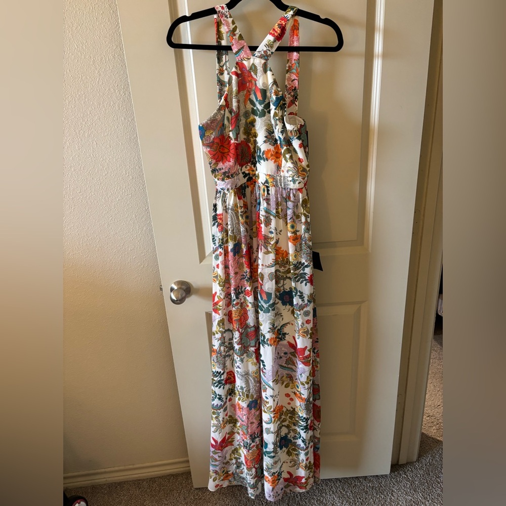 Lulu's White Floral Maxi Dress with Red & Green Accents - Picture 3 of 8